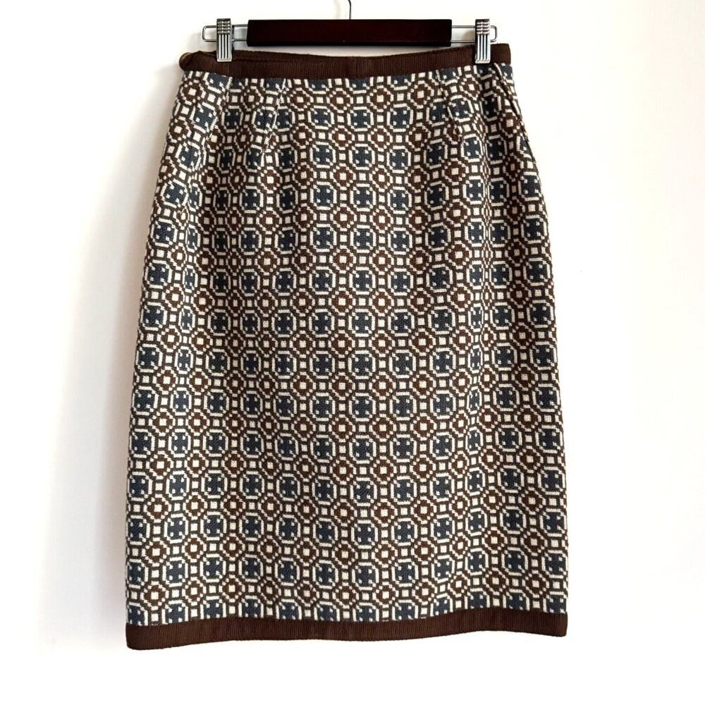 Vintage Geometric Patterned Pencil Skirt - Brown and Cream - Picture 5 of 9